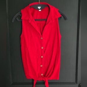 Time and Tru Red Sleeveless Button Down Shirt